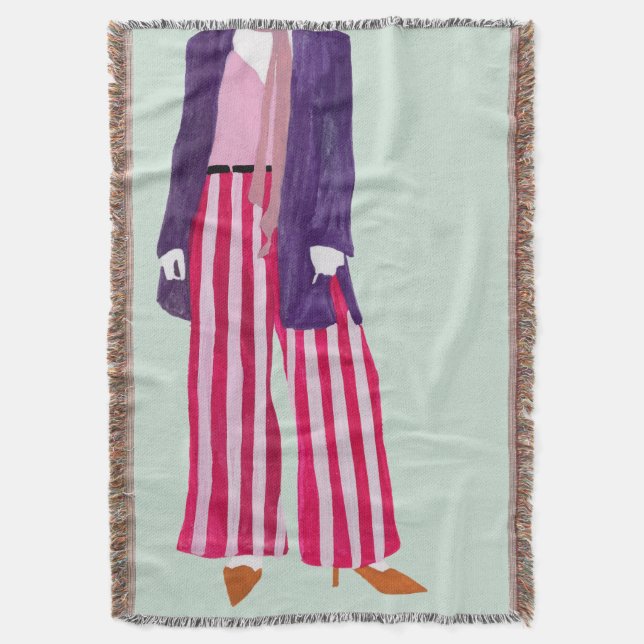 Standing Fashion Figure - Striped Pants Throw Blanket (Front Vertical)