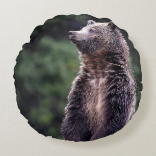 Standing Grizzly Bear Round Pillow
