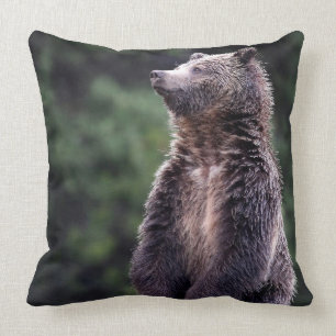 Standing Grizzly Bear Throw Pillow