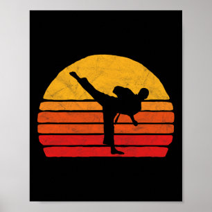 Standing Karate Kick 80's Sun Style Graphic  Poster