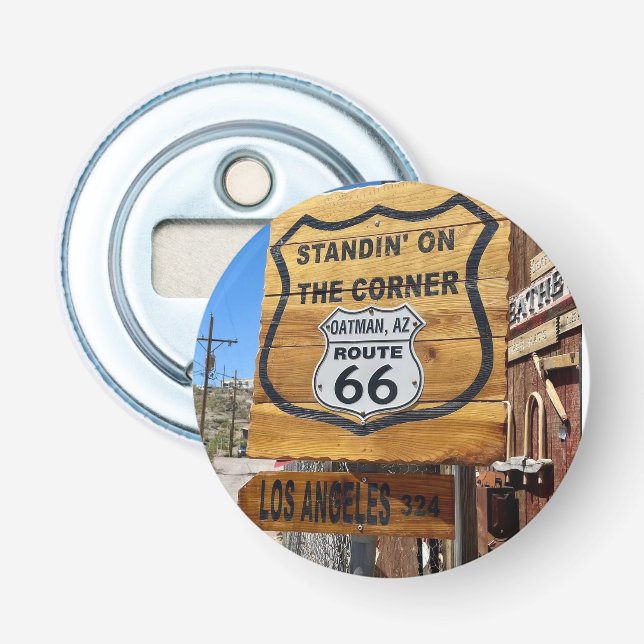 Standing on the Corner Rt. 66 on bottle opener (Front)
