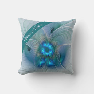Standing Ovations, Abstract Blue Fractal Art Name Throw Pillow