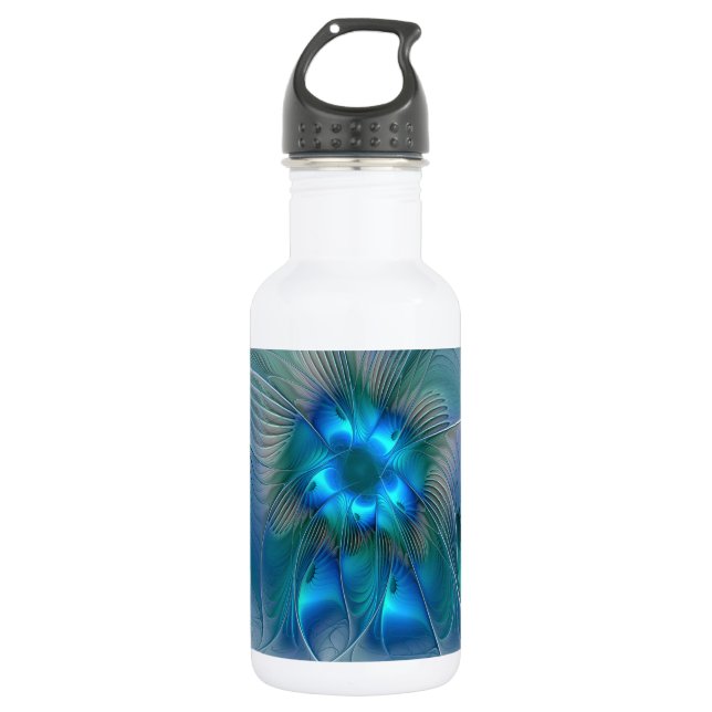 Standing Ovations, Abstract Blue Turquoise Fractal 532 Ml Water Bottle (Front)