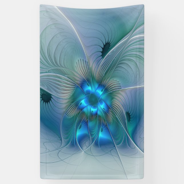 Standing Ovations, Abstract Blue Turquoise Fractal Banner (Vertical)
