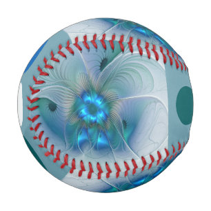 Standing Ovations, Abstract Blue Turquoise Fractal Baseball