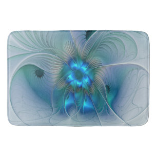 Standing Ovations, Abstract Blue Turquoise Fractal Bath Mat