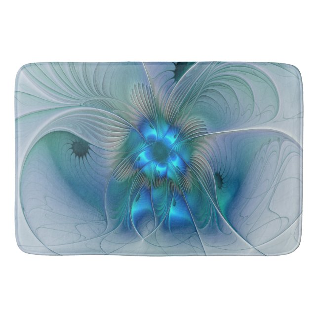 Standing Ovations, Abstract Blue Turquoise Fractal Bath Mat (Front)