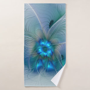 Standing Ovations, Abstract Blue Turquoise Fractal Bath Towel