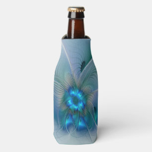 Standing Ovations, Abstract Blue Turquoise Fractal Bottle Cooler