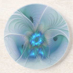 Standing Ovations, Abstract Blue Turquoise Fractal Coaster