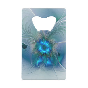 Standing Ovations, Abstract Blue Turquoise Fractal Credit Card Bottle Opener