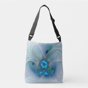 Standing Ovations, Abstract Blue Turquoise Fractal Crossbody Bag