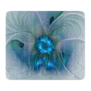 Standing Ovations, Abstract Blue Turquoise Fractal Cutting Board