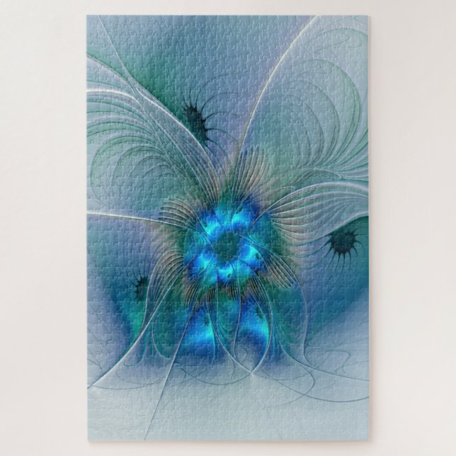 Standing Ovations, Abstract Blue Turquoise Fractal Jigsaw Puzzle (Vertical)