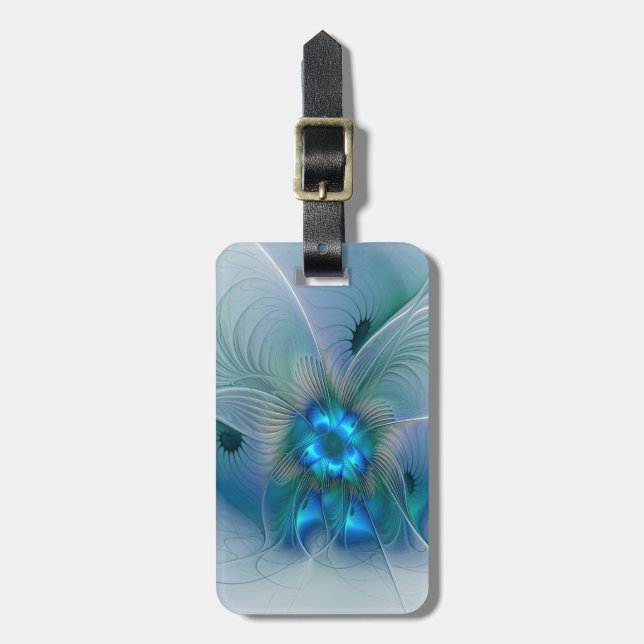 Standing Ovations, Abstract Blue Turquoise Fractal Luggage Tag (Front Vertical)