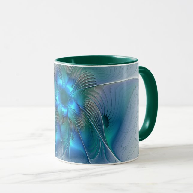 Standing Ovations, Abstract Blue Turquoise Fractal Mug (Front Right)