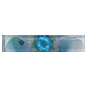 Standing Ovations, Abstract Blue Turquoise Fractal Nameplate