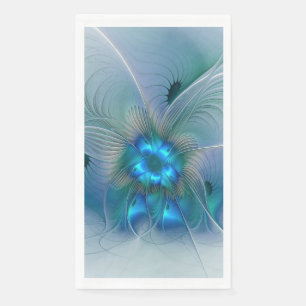 Standing Ovations, Abstract Blue Turquoise Fractal Napkin