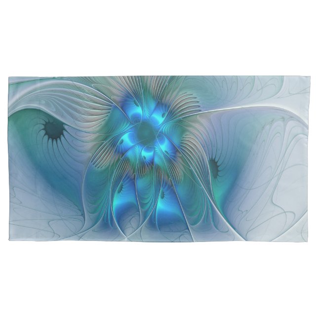 Standing Ovations, Abstract Blue Turquoise Fractal Pillowcase (Front)