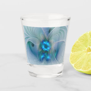 Standing Ovations, Abstract Blue Turquoise Fractal Shot Glass