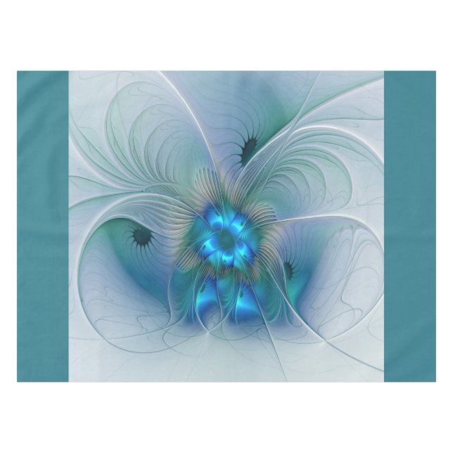Standing Ovations, Abstract Blue Turquoise Fractal Tablecloth (Front (Horizontal))