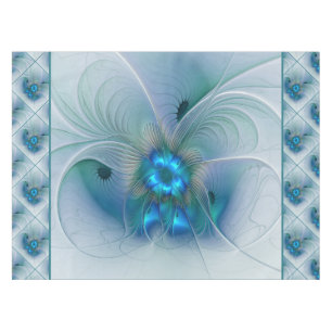 Standing Ovations, Abstract Blue Turquoise Fractal Tablecloth
