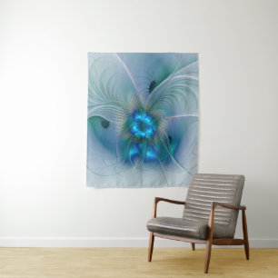 Standing Ovations, Abstract Blue Turquoise Fractal Tapestry
