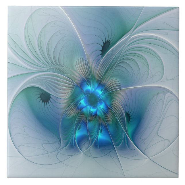 Standing Ovations, Abstract Blue Turquoise Fractal Tile (Front)