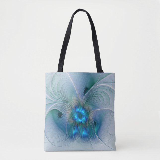 Standing Ovations, Abstract Blue Turquoise Fractal Tote Bag (Front)