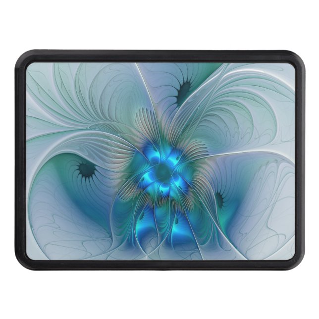 Standing Ovations, Abstract Blue Turquoise Fractal Trailer Hitch Cover (Front)