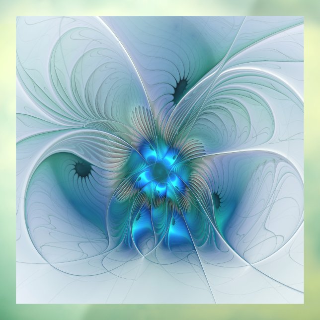 Standing Ovations, Abstract Blue Turquoise Fractal Window Cling (Sheet 3)