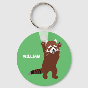 Standing Red Panda Custom Personalized Green Keychain