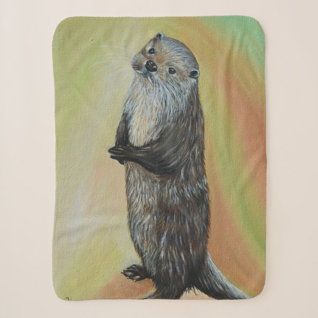 Standing River Otter Painting Sherpa Blanket (Front)