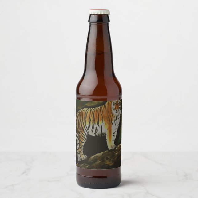 Standing Tiger Safari  Animal Art Beer Bottle Label (Front)