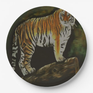 Standing Tiger Safari Animal Art Paper Plate