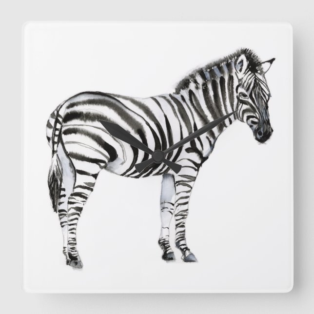 Standing Zebra Square Wall Clock (Front)