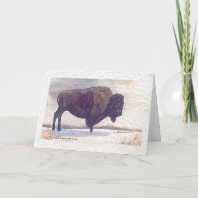 Stands Alone Buffalo Painting Holiday Card (Front)