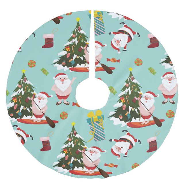 standup paddleboarding surfing santa christmas brushed polyester tree skirt (Front)