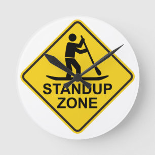 Standup Paddleboarding Zone Road Sign Round Clock