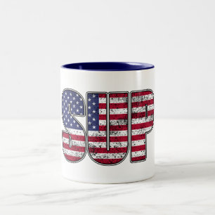 Standup Paddling SUP American Flag Two-Tone Coffee Mug