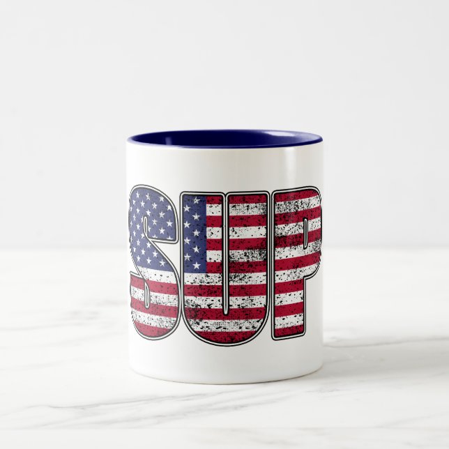 Standup Paddling SUP American Flag Two-Tone Coffee Mug (Center)