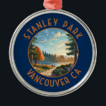 Stanley Park Vancouver Canada Retro Distressed Art Metal Ornament<br><div class="desc">Stanley Park in a vector art style. As Vancouver's first park,  with its ever-blooming gardens,  pristine coastal areas and roughly 500, 000 cedar,  fir and hemlock trees.</div>