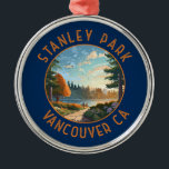 Stanley Park Vancouver Canada Retro Distressed Art Metal Ornament<br><div class="desc">Stanley Park in a vector art style. As Vancouver's first park,  with its ever-blooming gardens,  pristine coastal areas and roughly 500, 000 cedar,  fir and hemlock trees.</div>