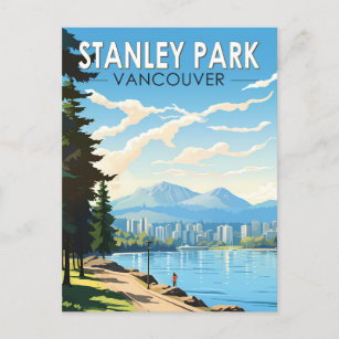 Stanley Park Vancouver Canada Travel Art Vintage Postcard