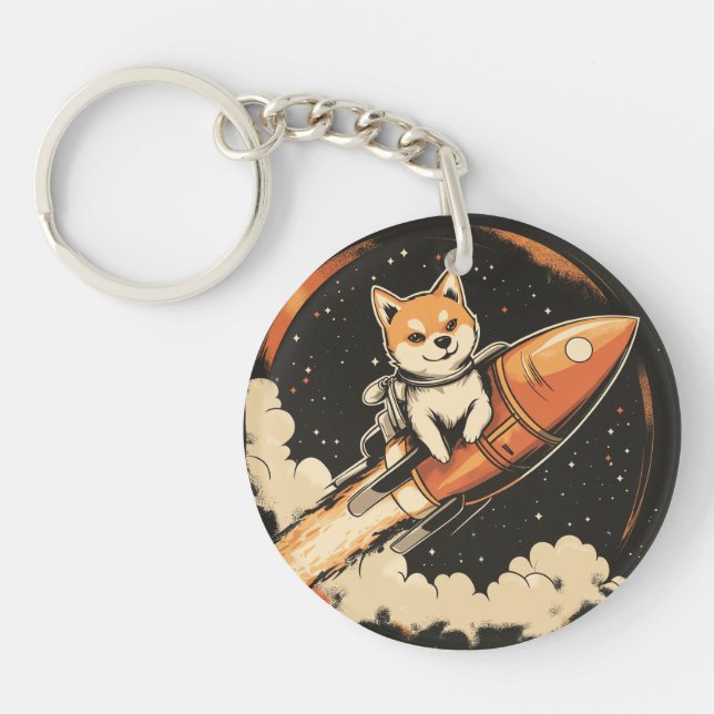 Stanley Shiba Inu on a Rocket Key Ring (Front)