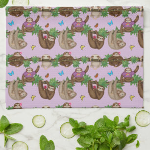 Stanley Sloth & amis serviette de thé pourpre
