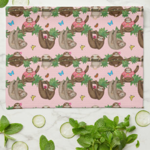Stanley Sloth & amis serviette de thé rose