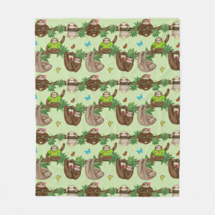 Stanley Sloth & friends cosy green fleece blanket