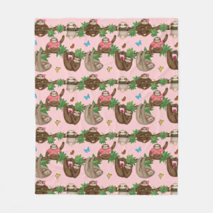 Stanley Sloth & friends cozy pink fleece blanket