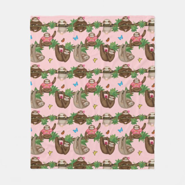 Stanley Sloth & friends cozy pink fleece blanket (Front)